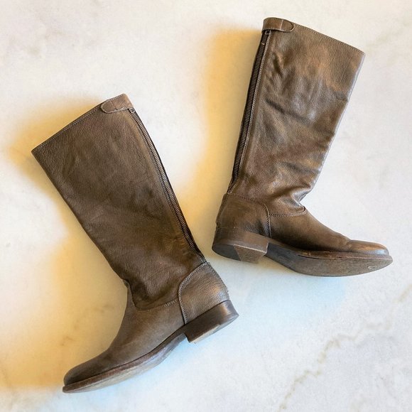 Frye Melissa tall leather boot with back zipper flat / low heel brown equestrian - Picture 6 of 14
